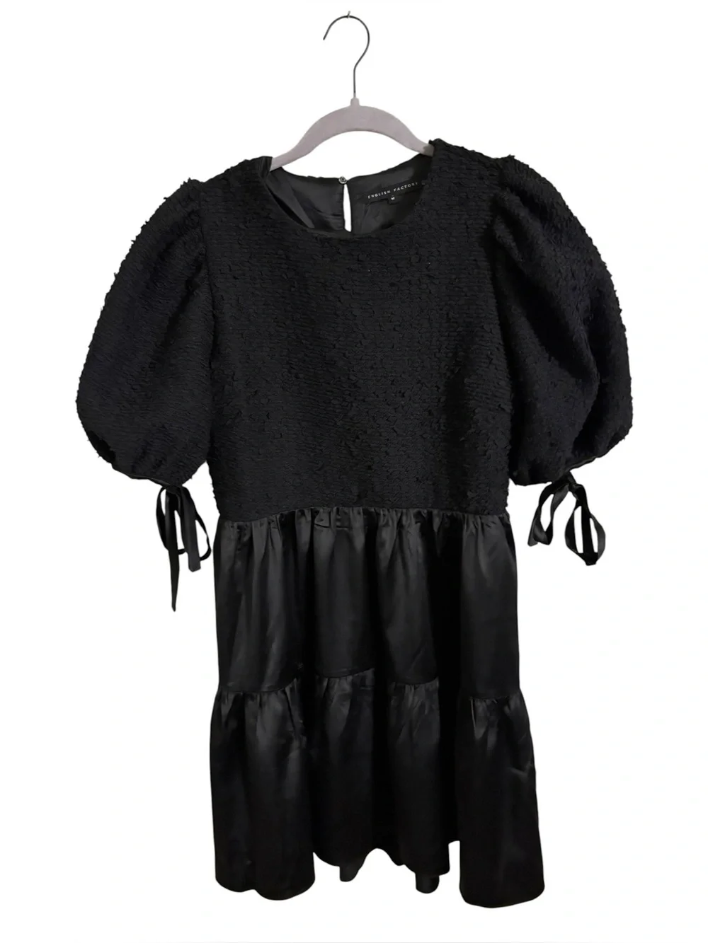english factory black dress English Factory Short-Sleeve Sheer Midi Shirt Dress In Black